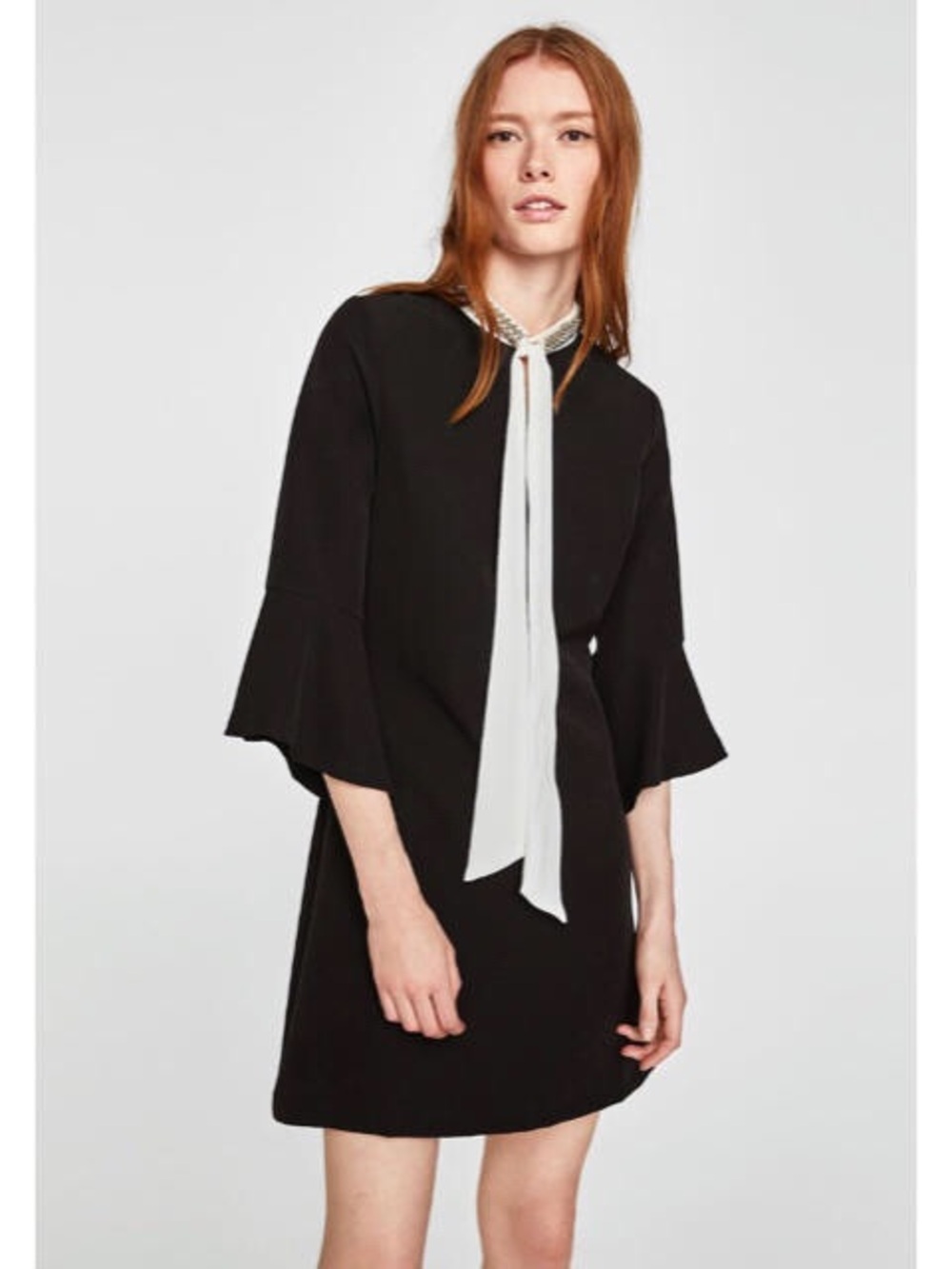 ZARA jeweled collar black dress with bow tie XS